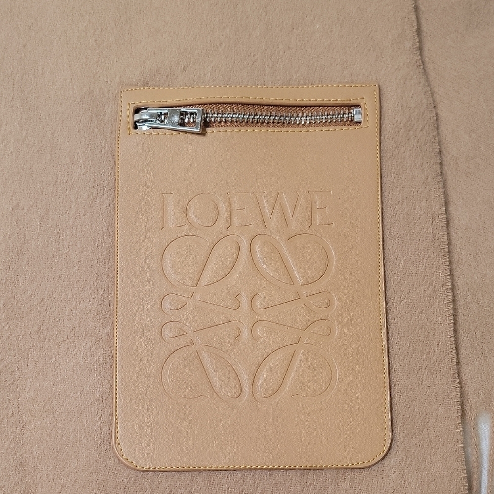 Loewe Camel Scarf with Embossed Leather Pocket - Picture 2 of 4